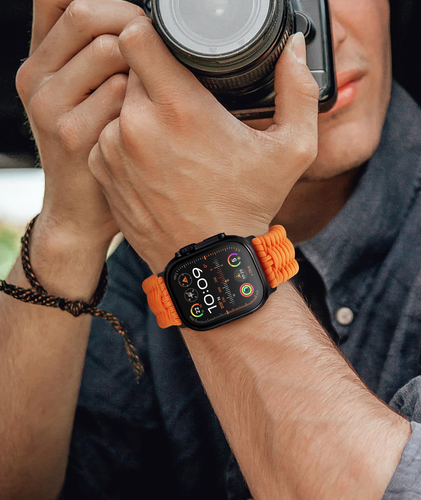 BINLUN Kompatibel mit Apple Watch Armband 49mm 46mm 45mm 44mm 42mm 41mm 40mm 38mm Geflochten 550 Paracord Stahl Sport Armbänder Kompatibel mit iWatch Ultra3/2/1 SE3/2/1 Series 11/10/9/8/7/6/5/4/3/2/1