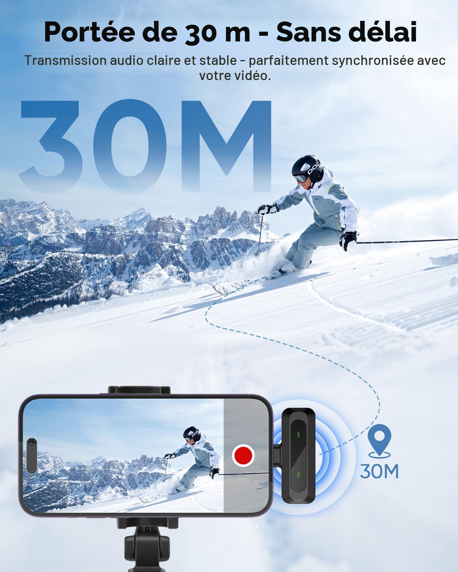 Lot de 2 mini micros cravate sans fil pour iPhone, iPad et Android, avec écran LED, réduction du bruit, microphone à clipser Plug-and-Play pour enregistrement vidéo, TikTok, YouTube et