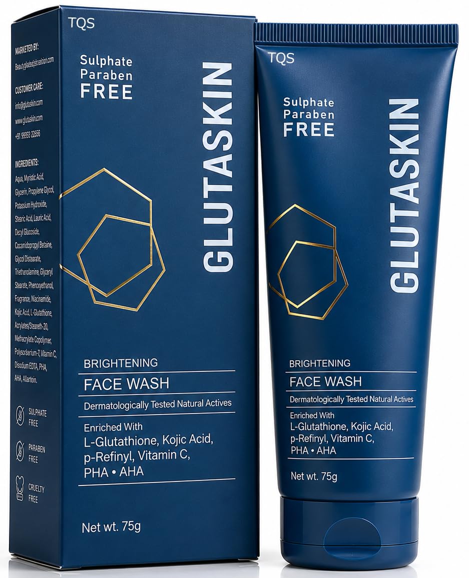 TQS Glutaskin Brightening Face Wash with L-Glutathione and Kojic Acid, 75g | Vitamin C and AHA PHA, Sulphate Paraben Free, Dermatologically Tested, Cruelty Free, p-Refinyl Enriched-image-45