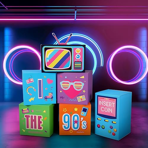 Miniatura 3 de Amyhill 6 piezas de decoraciones grandes de fiesta de los años 90, juego de recuerdos de hip hop, cajas de fiesta de papel, decoración temática de