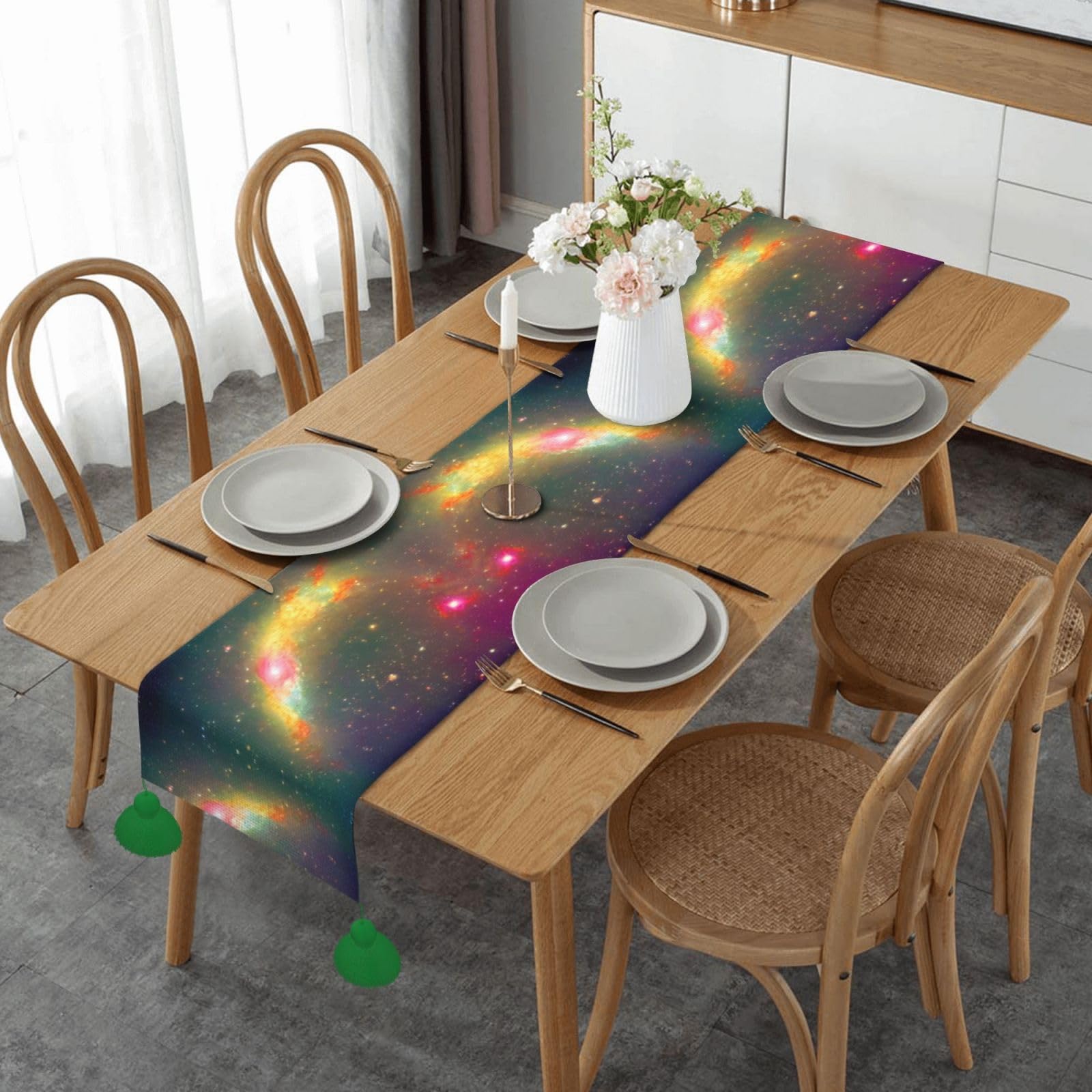 Chemin de table rustique long pour raviver une decoration de cuisine et Noel