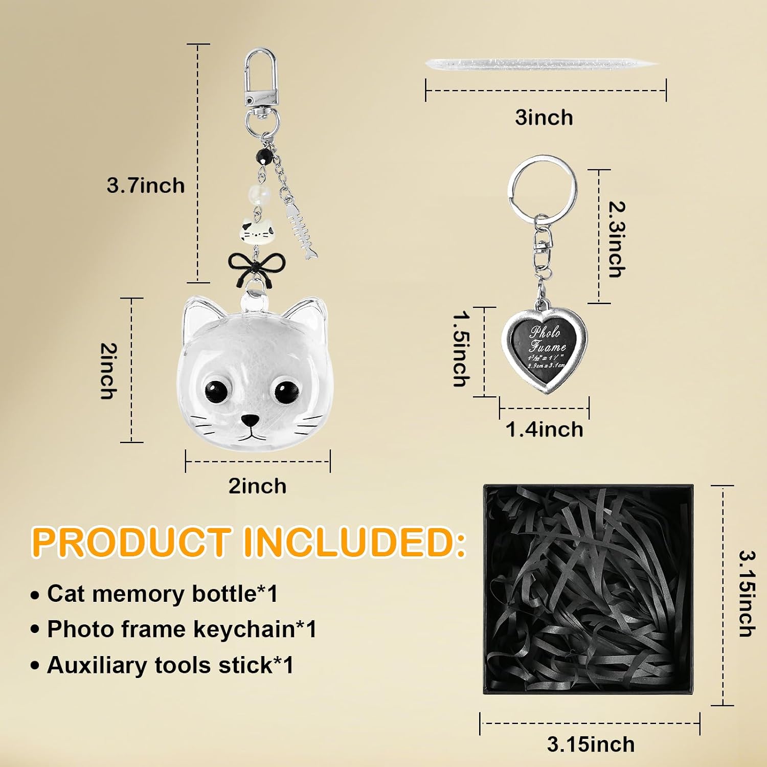 Cat Fur Keepsake Keychain, Cat Hair Holder Memory Locket, White Eyes image 3