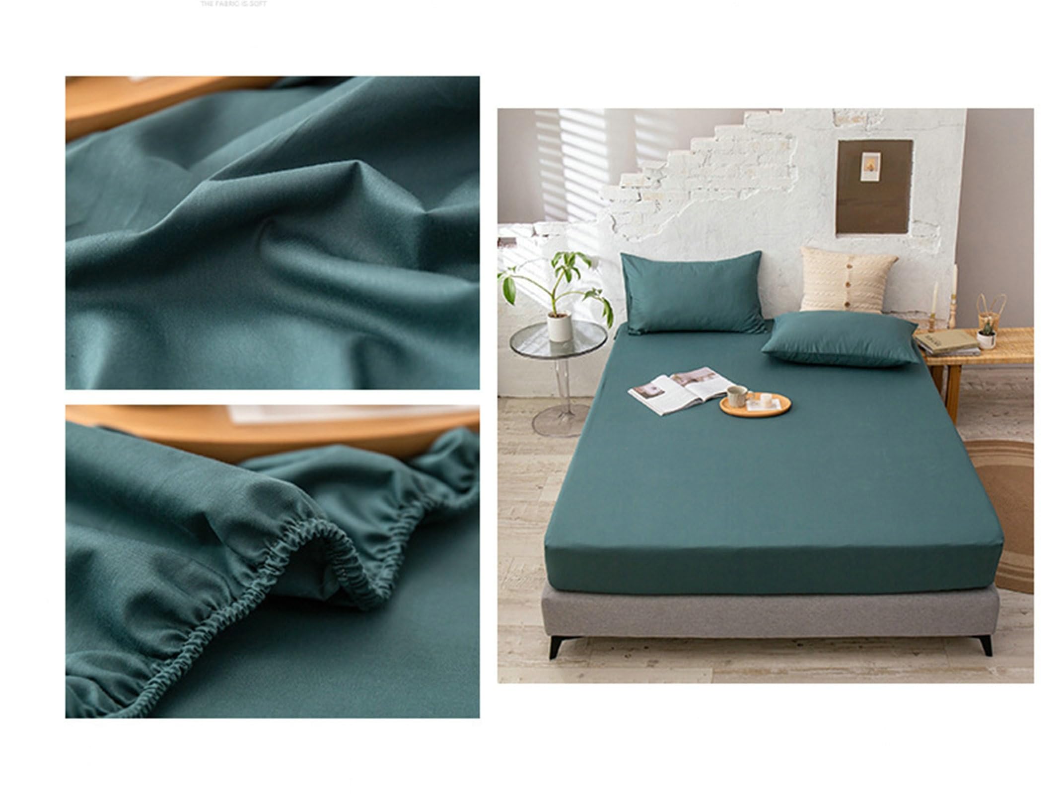 Lenzuolo con Angoli 180 x 200 cm - con Altezza da 25 cm - Verde Scuro - Cotone - Lenzuola con Angoli Matrimoniale Tinta Unita