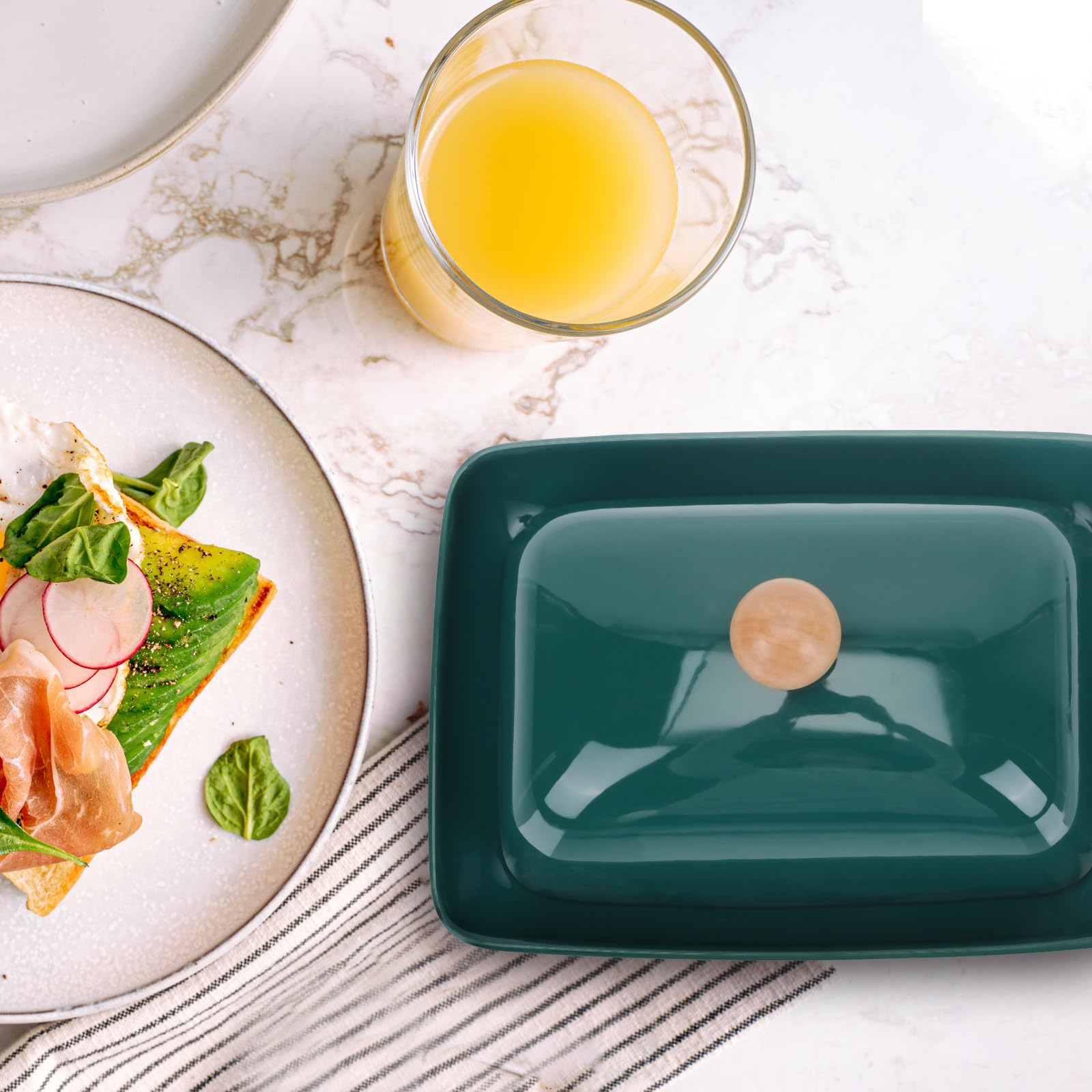 DECHOUS Design Élégant Rectangulaire en Céramique avec Couvercle et Couteau Intégré Vert , Pratique Repas Quotidiens et Cérémonies de Remise de Diplômes
