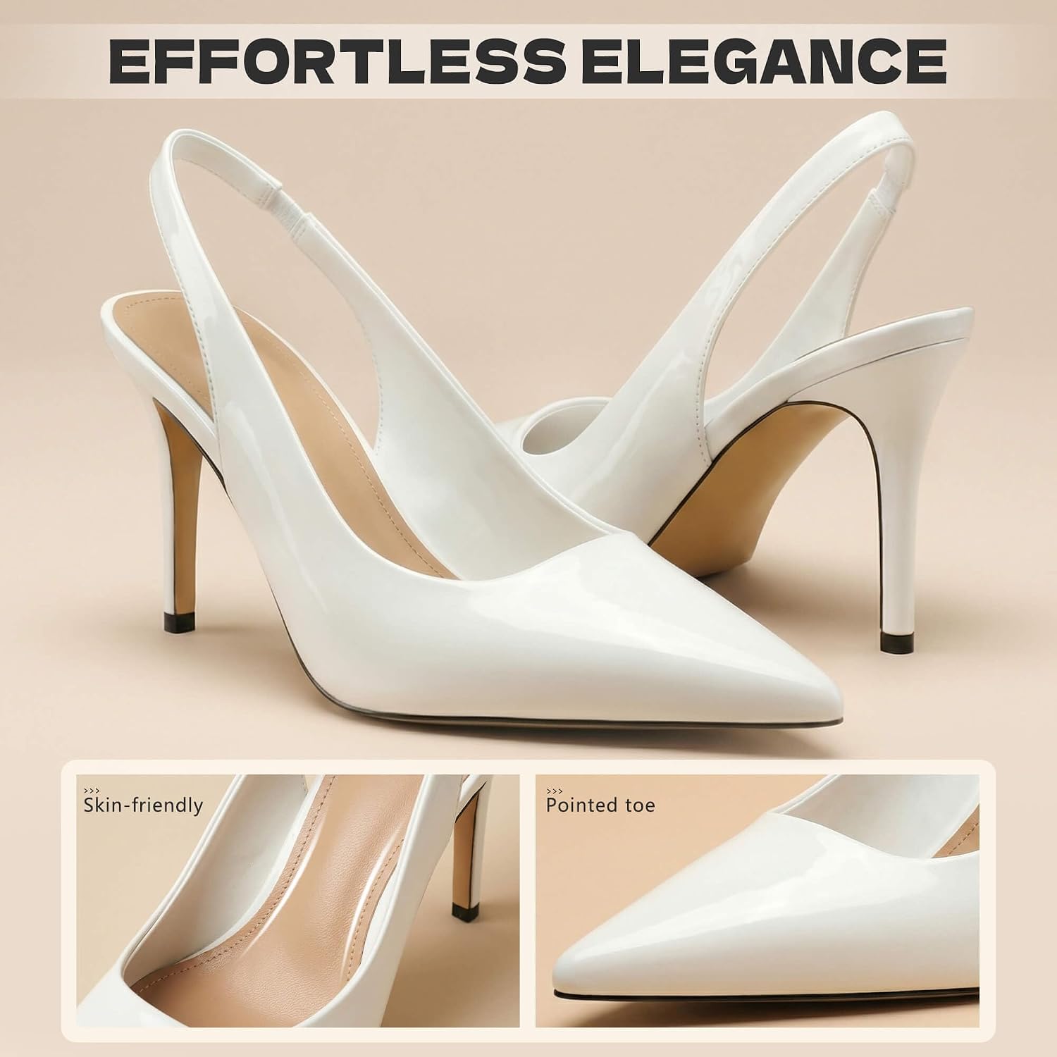 heelchic Slingback Heels for Women Pointed Toe Stiletto Heel Closed Toe Pumps Slip on High Heels 2.95 inch Dress Pumps