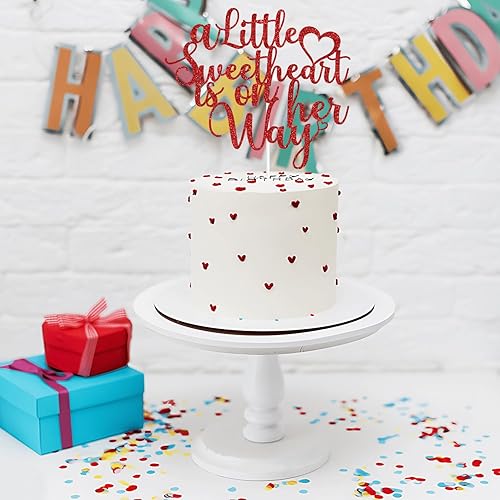 Miniatura 4 de Decoración para tartas con purpurina de oro rosa con texto en inglés "A Little Sweetheart is on Her Way", "Our Little SweetheartOh BabySweet Baby