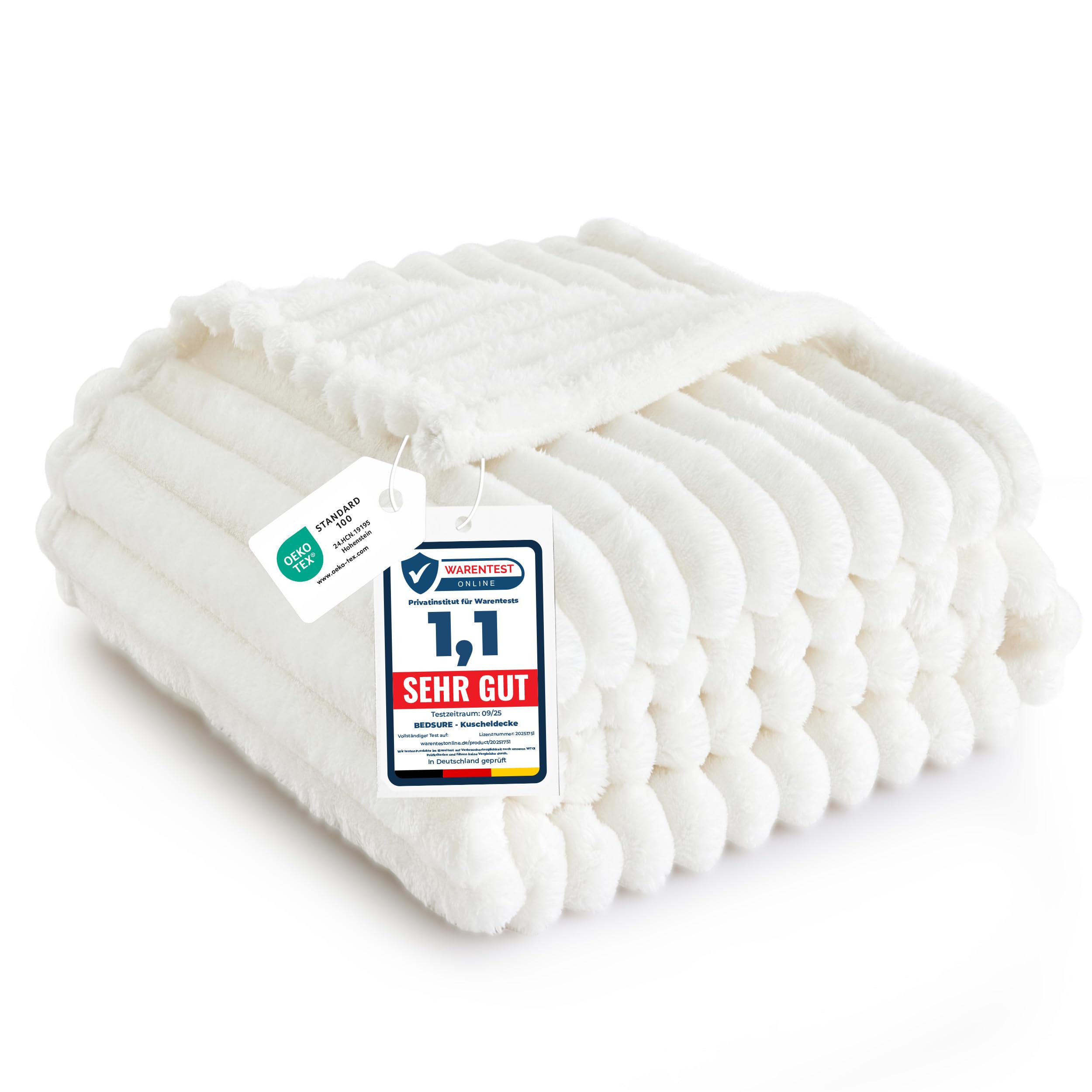 BEDSURE Kuscheldecke für Zimmer Deko - Wolldecke & Fleecedecke, Sofadecke, Weiche Warme Grobe Korddecke für Couch, Geschenke für Frauen, Tagesdecke, Wollweiß, 150 x 200 cm