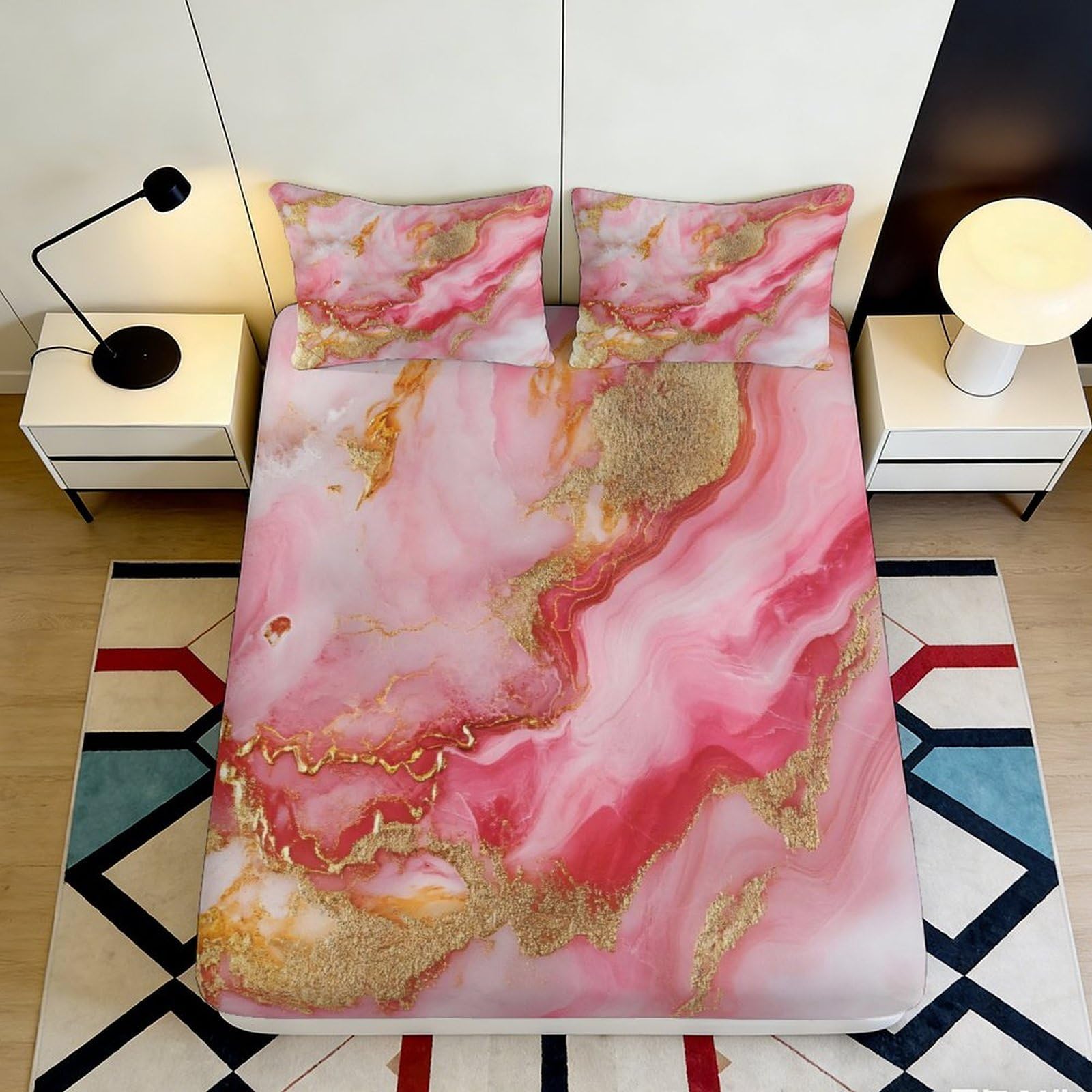 3D Printed Abstract Gradient Fitted Sheet Microfiber Deep Pocket Bedroom Bedding Non-Slip Wrap Abstract Mattress Fitted Cover 160x200x25cm