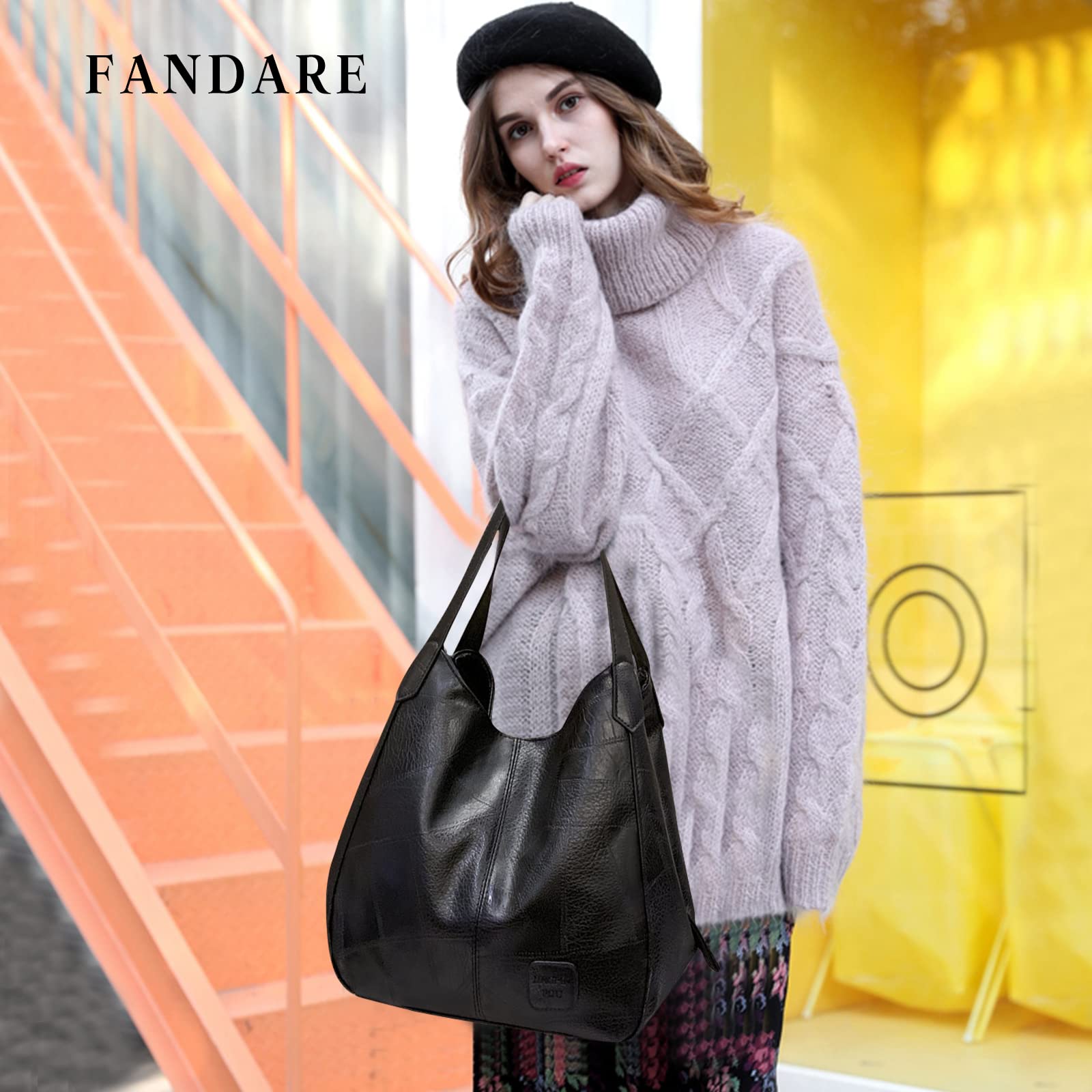 FANDARE Moda Bolsos Totes para Mujer Impermeable Shoppers y Bolsos de Hombro Bolso Bandolera PU Cuero Bolsos de Cubo para Viajes Compras Trabajo Citas