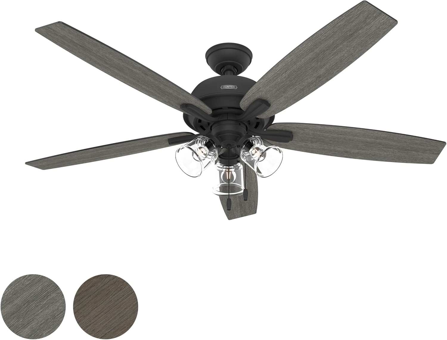 Hunter Fan 60 inch Traditional Matte Black Finish Indoor Ceiling Fan with LED Light Kit and Pull Chain (Renewed)