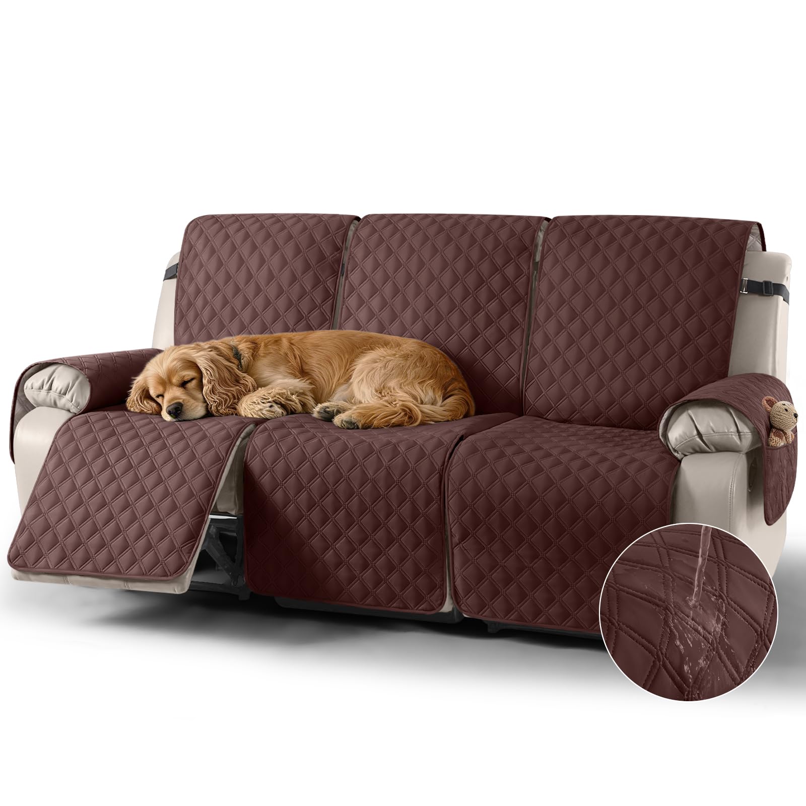 TAOCOCO Recliner Protector,3 Seater Armchair Slipcovers,Waterproof Recliner Slipcovers,Recliner Covers with Pockets,Anti Slip Reclining Sofa Covers,Arm Chair Covers for Pets/Dogs/Kids(Chocolate)