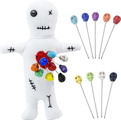 Miniatura 11 de Kit de 10 muñecas de vudú, muñecas de vudú reales con 9 pines de calavera, espeluznante, fantasma, hechizos de venganza, muñeca vudú, muñeca de Beige