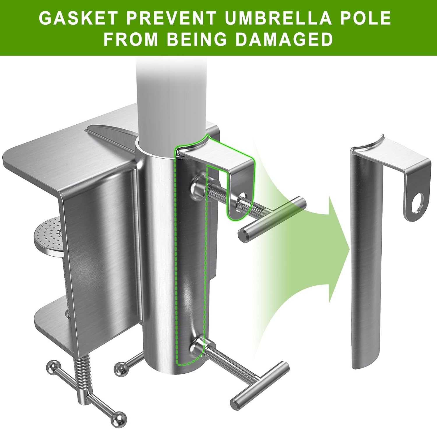 BeneLabel Upgraded Double Clip Deck Umbrella Mount Bracket for Railing Adjustable Patio Umbrellas Clamp Clip Carbon Steel Umbrella Clamp Stand Holder for Parasol, Terrace, Balcony