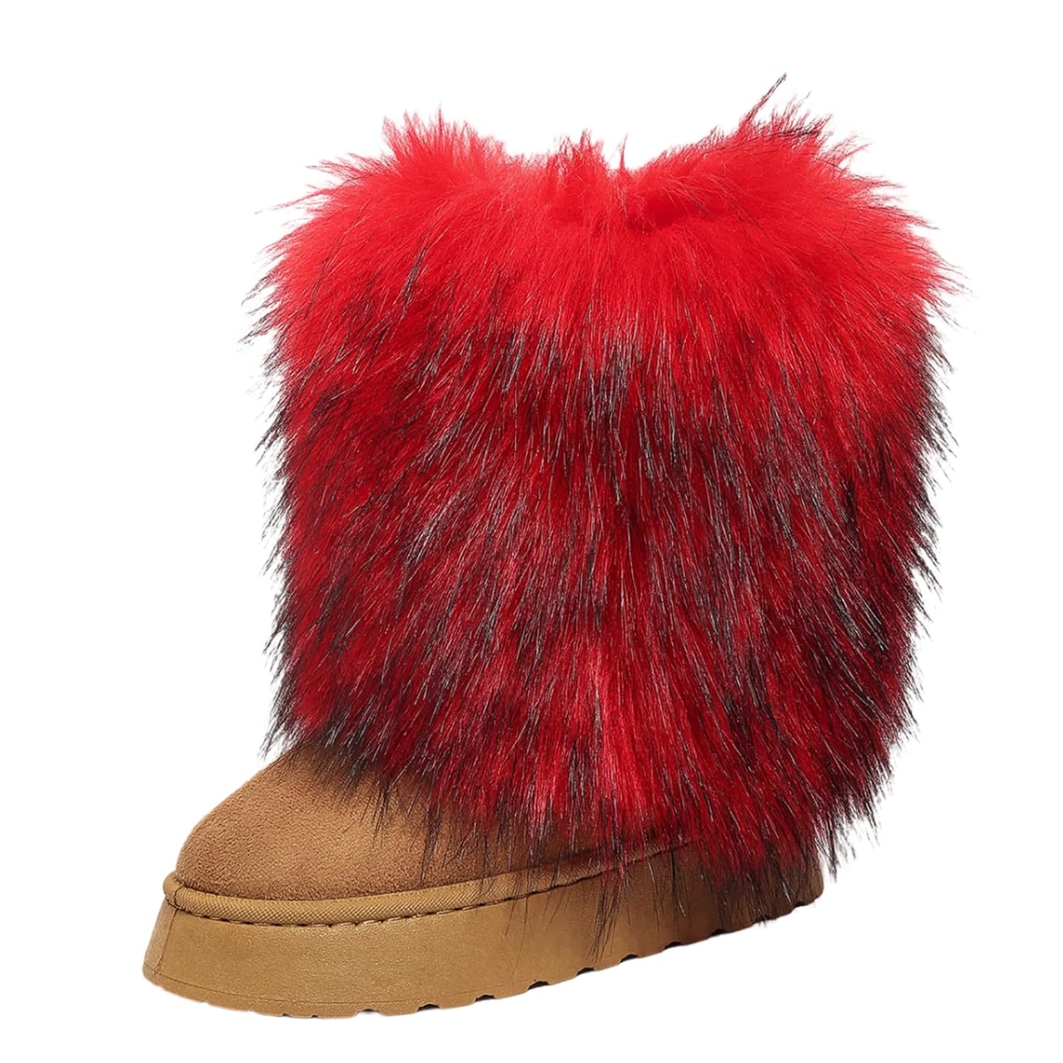Furry Faux Fur Mid Calf Boots for Women Fuzzy Fluffy Round Toe Anti Slip Suede Warm Fashion Snow
