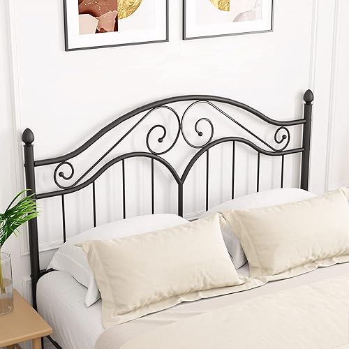 Miniatura 5 de Elephance Estructura de Cama de Metal Tamaño Completo con Cabecera Vintage, Plataforma de Cama con Espacio de Almacenamiento de 11 Pulgadas Sin