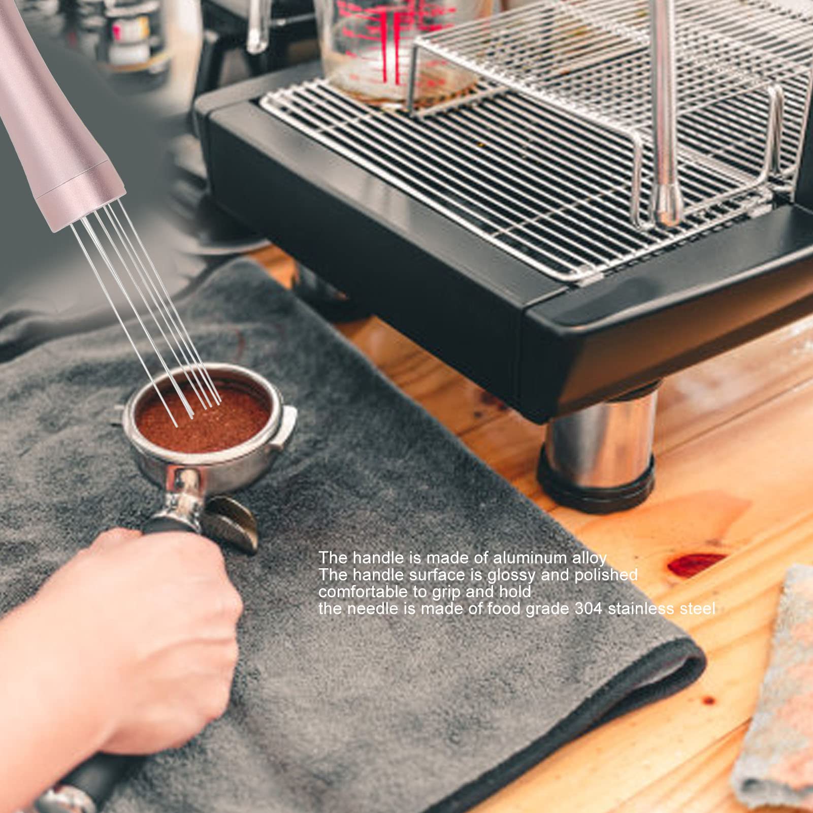 Espresso Coffee Stirrer, Kaffeerührer, Barista Zubehör Espresso Nadel, Coffee Powder Hand Tamper Distributor, Stainless Steel Needle for Espresso Stirring Distribution(pink)