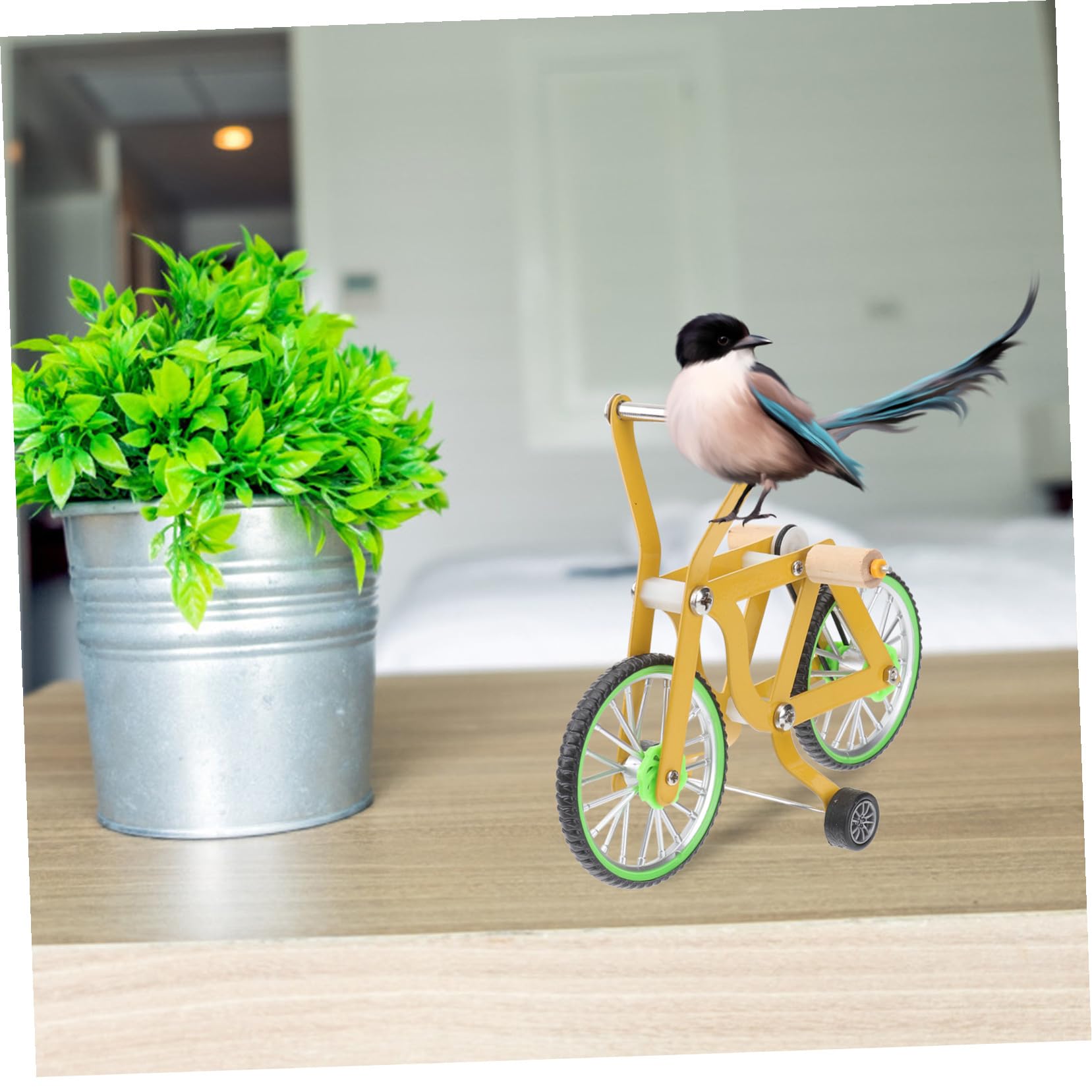 Papageien Trainingsfahrrad als Gelbes Vogelspielzeug für Übungen | Metall und Kunststoff, für Vogel und Papageienbedarf, Kreative Form, Unterstützt Aufmerksamkeit