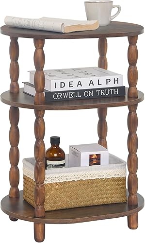 MaxSmeo Mesa auxiliar, mesa auxiliar pequeña de 3 niveles, moderna mesa ovalada para sala de estar, dormitorio, marrón rústico