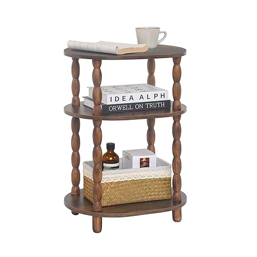 MaxSmeo Side Table, 3-Tier Small End Table, Modern Oval Night Stand Accent Table for Living Room, Bedroom, Rustic Brown - Rustic Brown