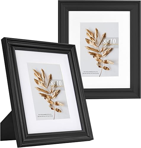 Portarretratos de 8 x 10 pulgadas, color negro, 5 x 7 pulgadas con paspartú, marco de fotos de madera para mesa y montaje en pared, paquete de 2