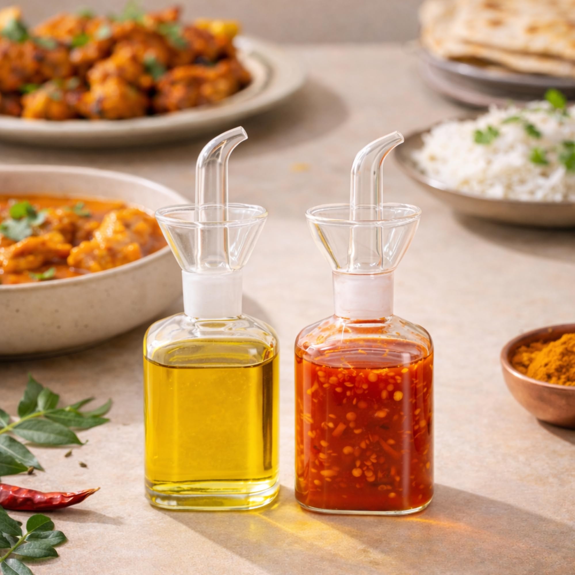 Eden & Willow Small, 2Pcs Glass Olive Oil Bottle, Vinegar Cruet Bottle For Kitchen, Cooking Oil Dispenser With Non-Drip Spout (Small, 2Pcs)