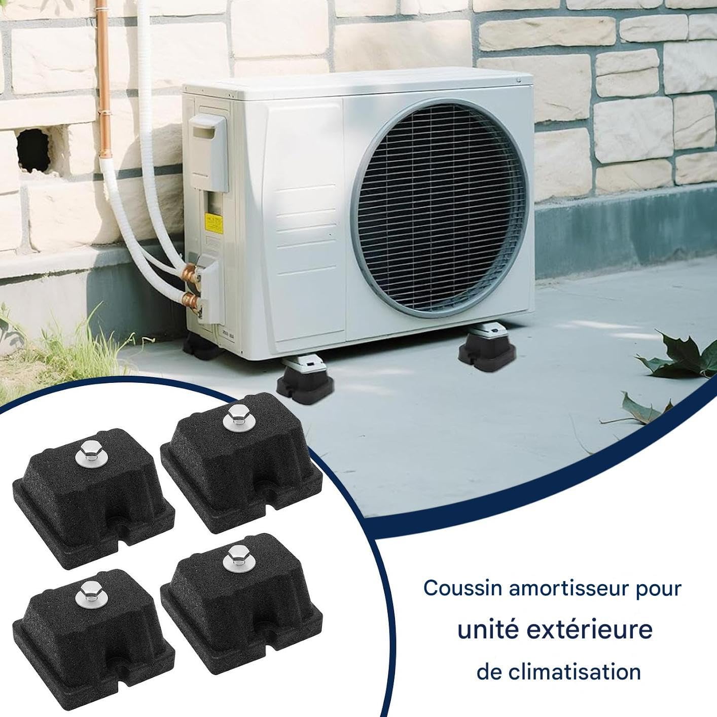 Patas Antivibración A/A Aislante Reforzado y Soporte de Montaje | 4 Pies Antivibración Caucho Reducción Impacto Y Ruido Bomba De Calor Para Condensadores Exteriores, Bomba De Calor Y Aire