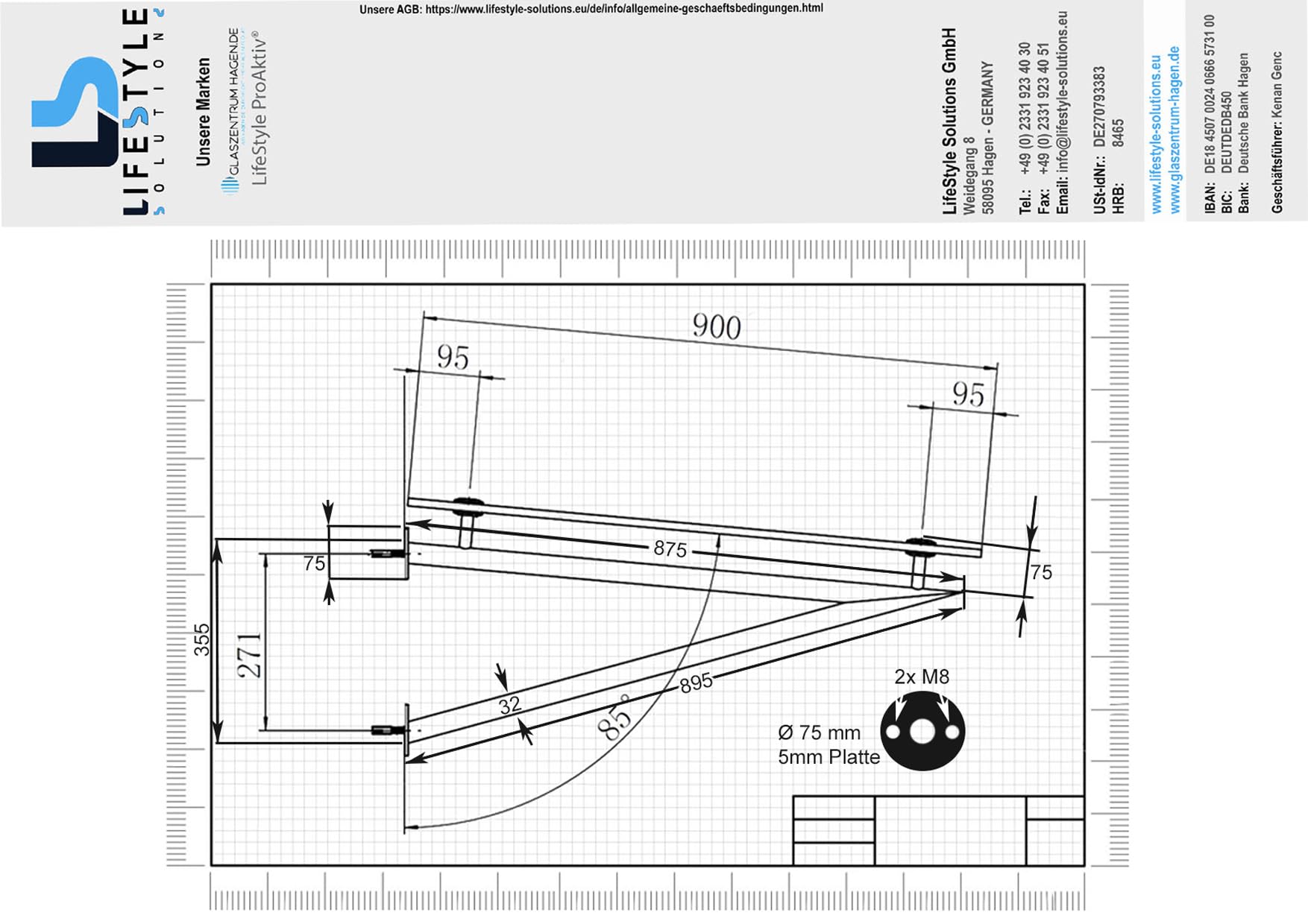 Glaszentrum Hagen - [Typ-CL] Vetro trasparente - Tettoia in vetro - Tettoia - padiglione - Tettoia della porta - Vetro stratificato di sicurezza incl (Typ - V, 120x90cm)