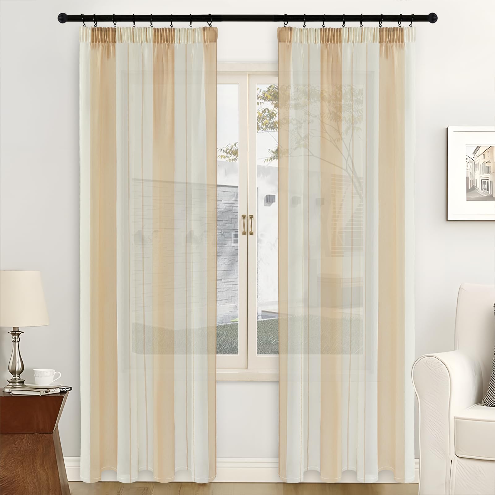 MRTREES Cortinas Dormitorio niño Cortinas Salon Modernas 2 Piezas Blancas Beige 2X A140xL245CM semiopacas
