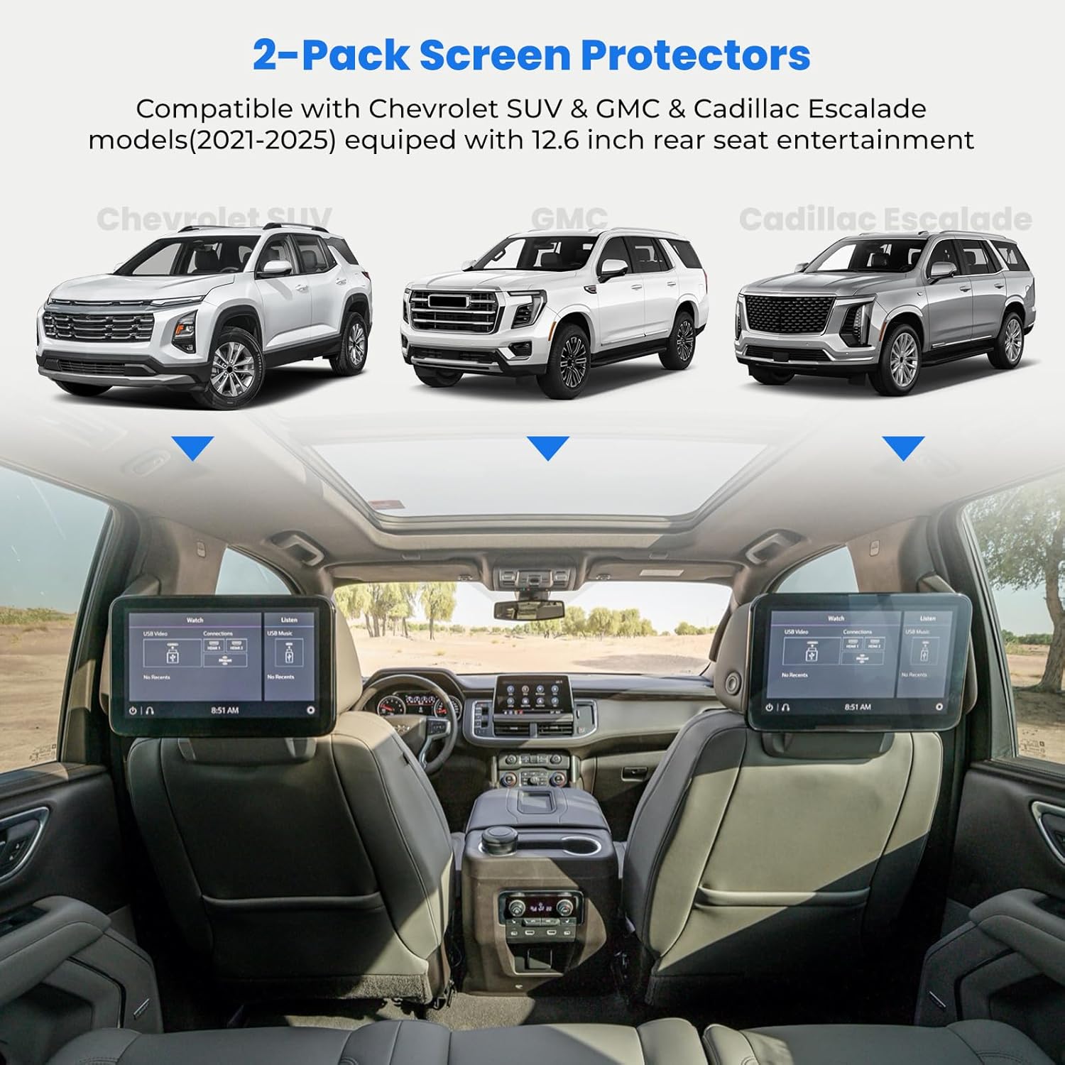 2-Pack Neoprene Screen Protectors Compatible with Chevy Tahoe/Suburban/GMC Yukon 2021-2025, Anti-Scratch Rear Seat Entertainment Screen Cover Protective Padded Cover Fit for Cadillac Escalade