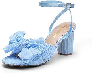 Women's Bow Knot Heeled Sandals Low Chunky Heels Open Toe Ankle Strap Slingback Dress Shoes for Wedding Bridal Party