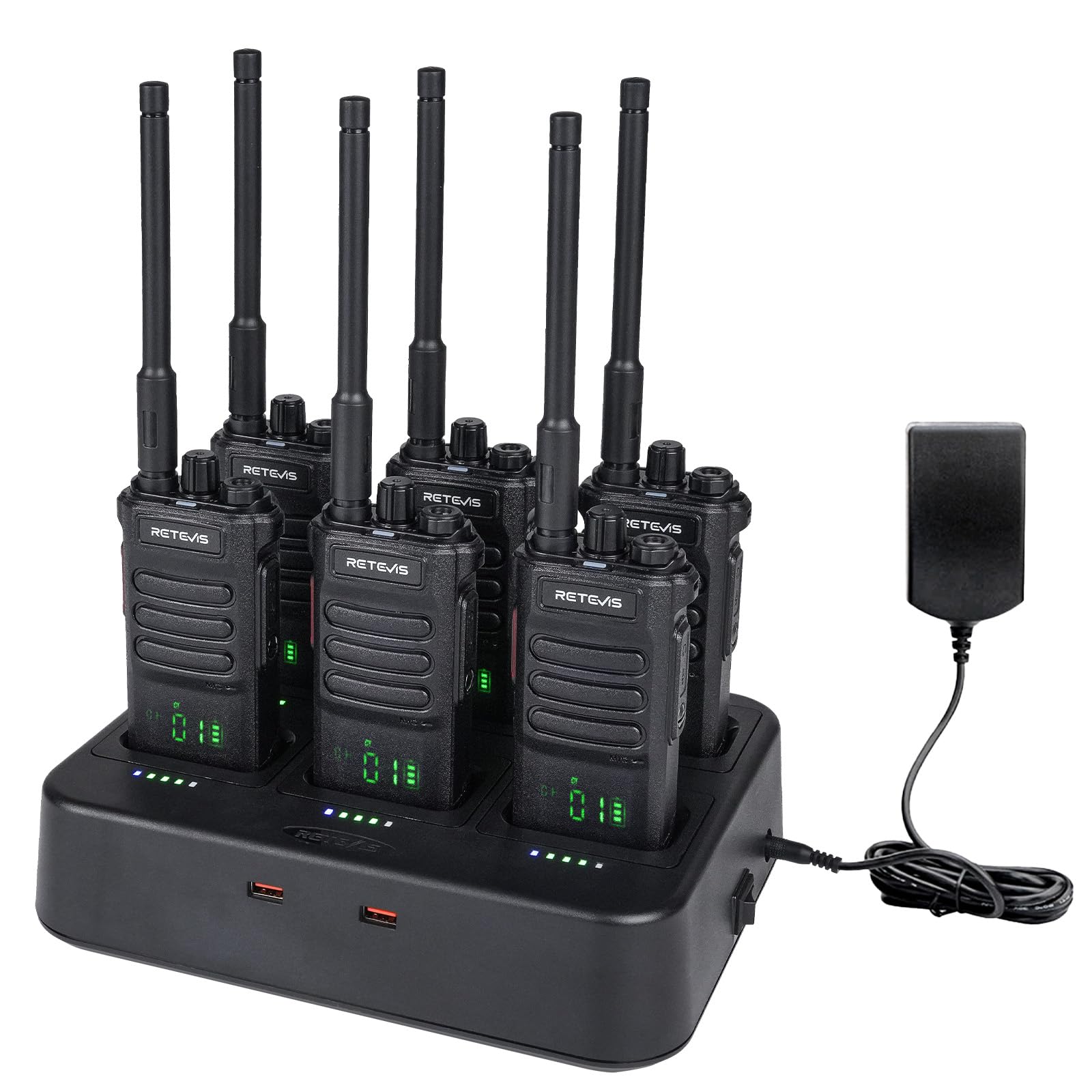 Retevis RT86 Walkie Talkie Lungo Raggio, Walkie Talkie per Magazzini | Professionali Radio Ricetrasmittenti con Presa a 6 Vie, Torcia Elettrica, 2600mAh, Walkie-Talkie per Edilizia, Magazzino