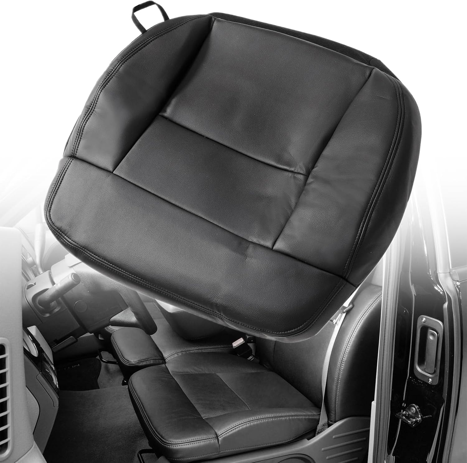 NLQR Front Driver Side Bottom Replacement Leather Seat Cover Ebony Black Compatible with Ford F150 Lariat XL 2004 2005 2006 2007 2008