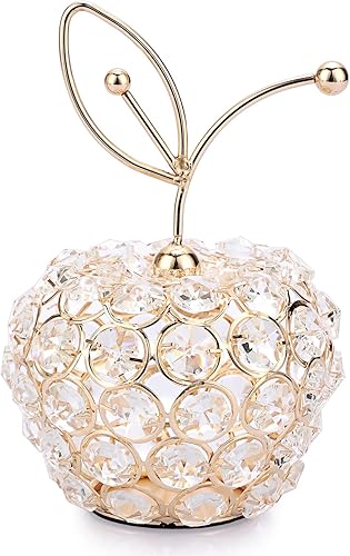 JUXYES Adorno de manzana con cuentas de cristal brillante, hecho a mano, decorativo, estatua de fruta artificial, estatua de mesa, centro de mesa,