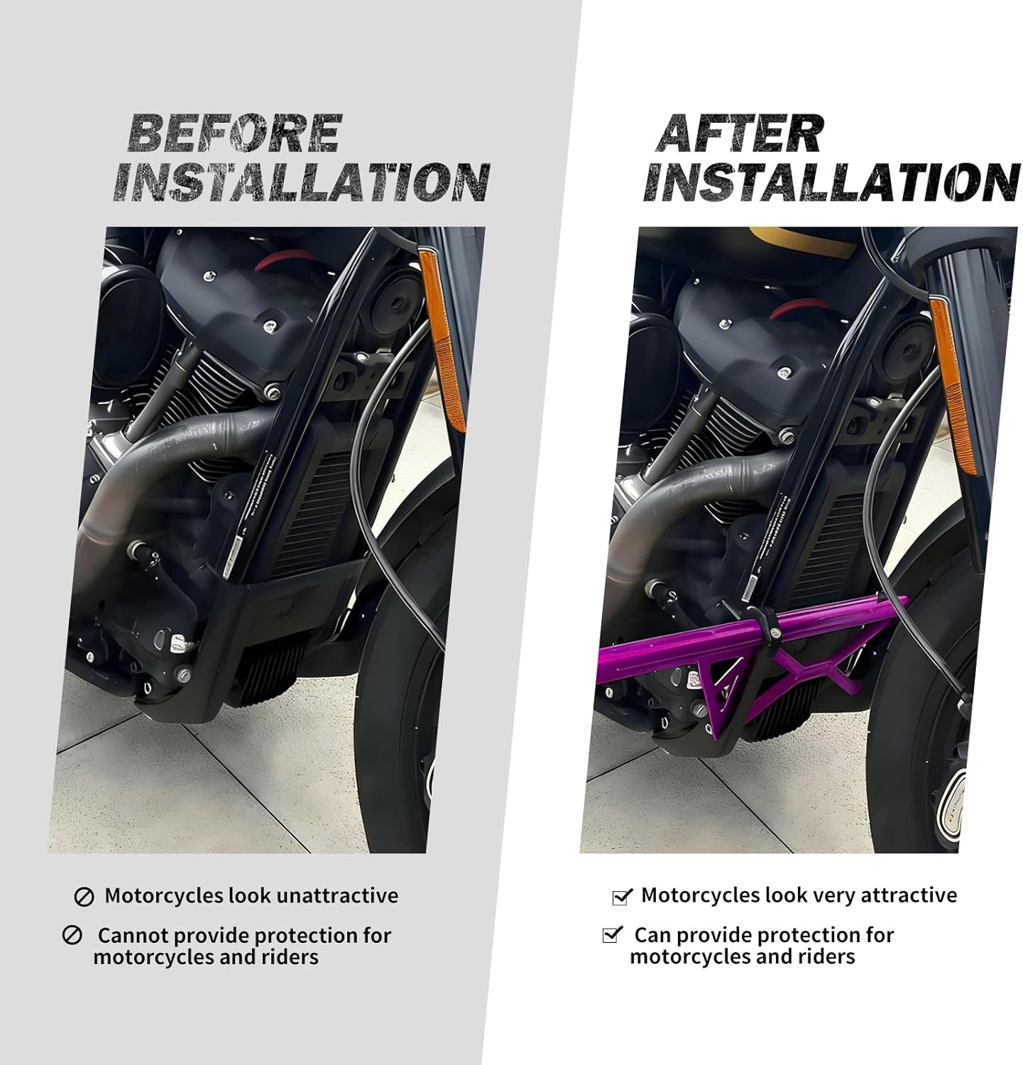 HDBUBALUS Motorcycle Front Engine Guard Crash Bar Protecter Fit for Harley Softail Street Bob Lower Rider ST 2018-2025 (Purple)