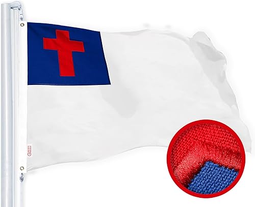 Miniatura 2 de G128 Bandera cristiana  1 x 1.5 pies  Serie StormFlyer bordada de poliéster hilado de 220 GSM  Bandera religiosa, diseño bordado, interior y