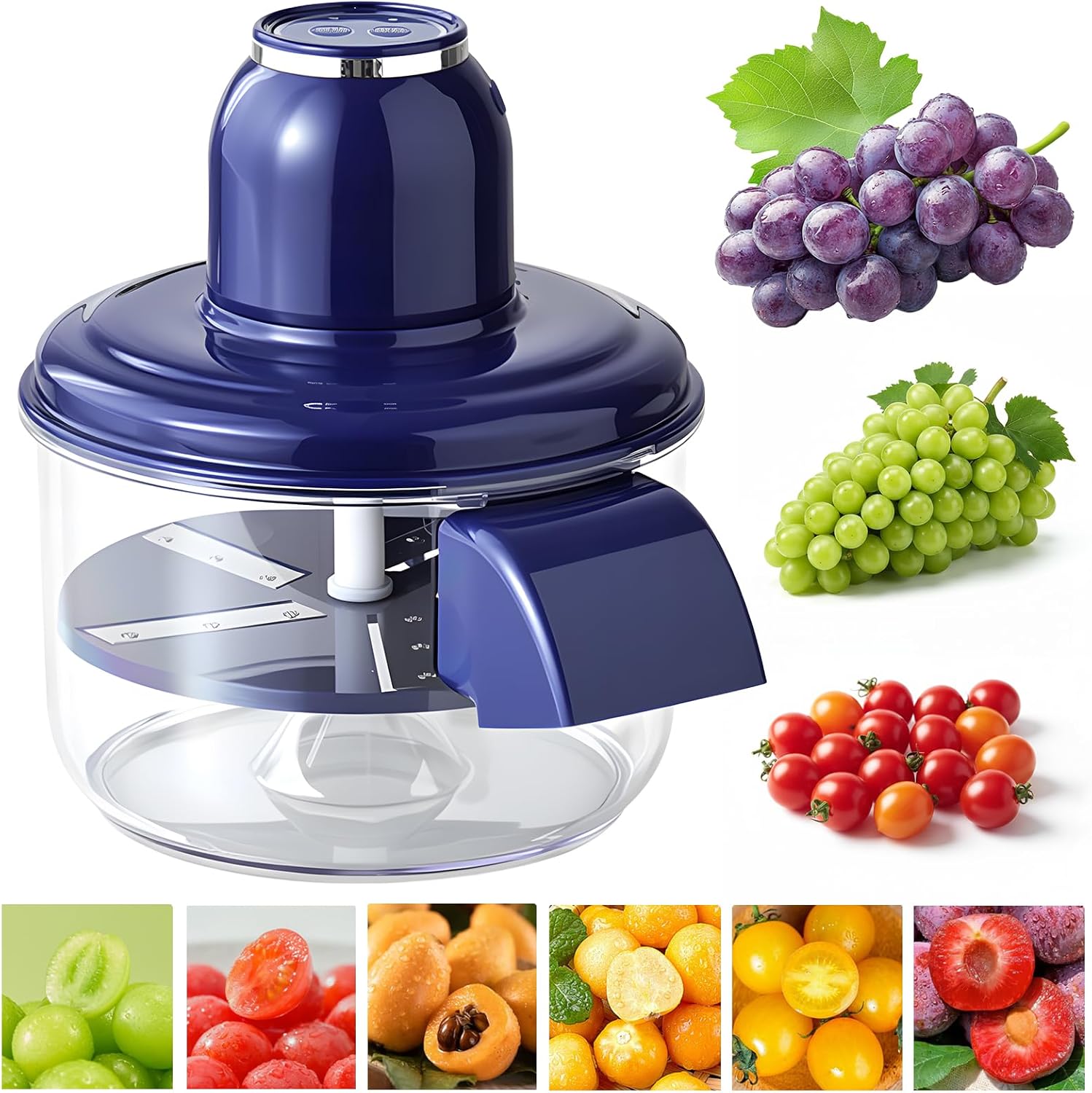 Electric Grape Peeler Machine, Automatic Garlic & Cherry Tomato Skin Remover for Small Fruits, Rechargeable USB, 20-Second Quick Peel, Detachable Bowl, Non-Slip Base, Home Kitchen (Blue)