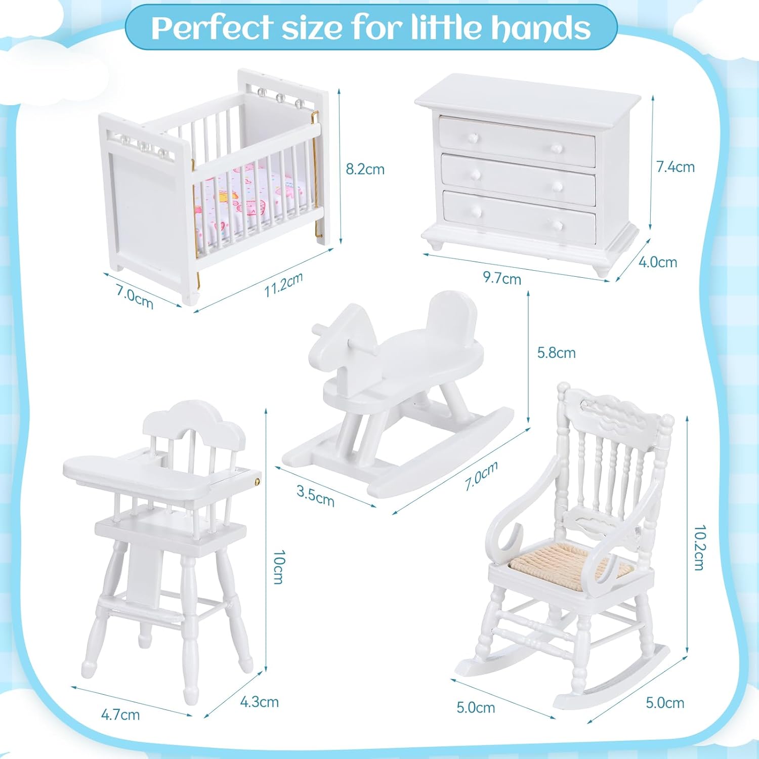 Silipull 5 Pcs 1: 12 Scale Wooden Dollhouse Furniture Set Miniature Wood Bedroom Furniture Wooden Dollhouse Accessories Encourage Creative and Imaginative Play for Kid Miniature Bathroom(White)