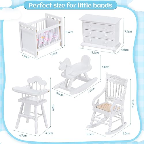 Vista 3 de Juego de muebles de casa de muñecas de madera a escala 1: 12, muebles de dormitorio de madera en miniatura, accesorios de casa de muñecas de madera