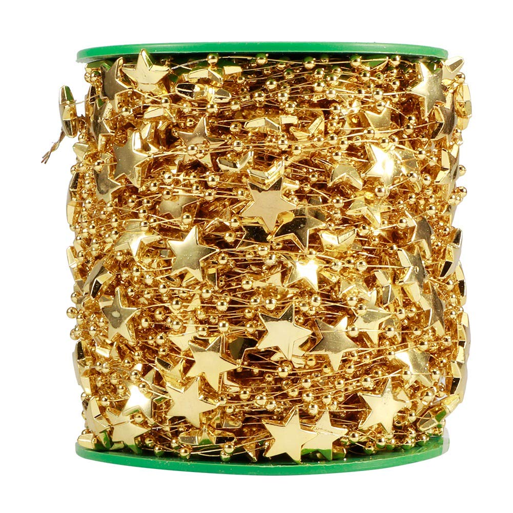 String Garland Bouquet, DIY Star Faux Pearls Beads String Garland for Christmas Tree Wedding Party Bouquet Decoration(Gold Five-Pointed Star)