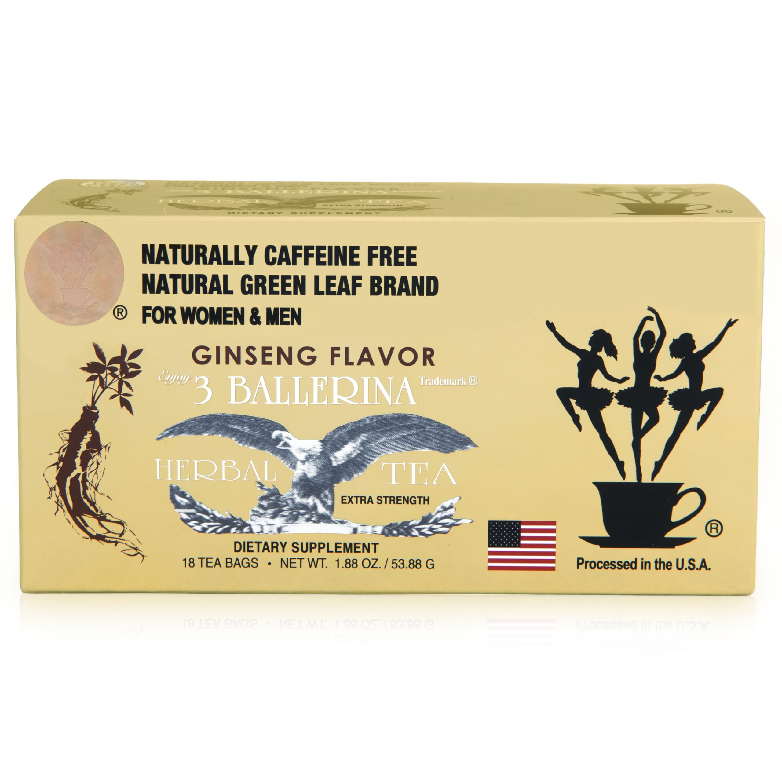 3 Ballerina Ginseng Tea, Extra Strength Herbal Tea Bags for Men and Women – 18 Count