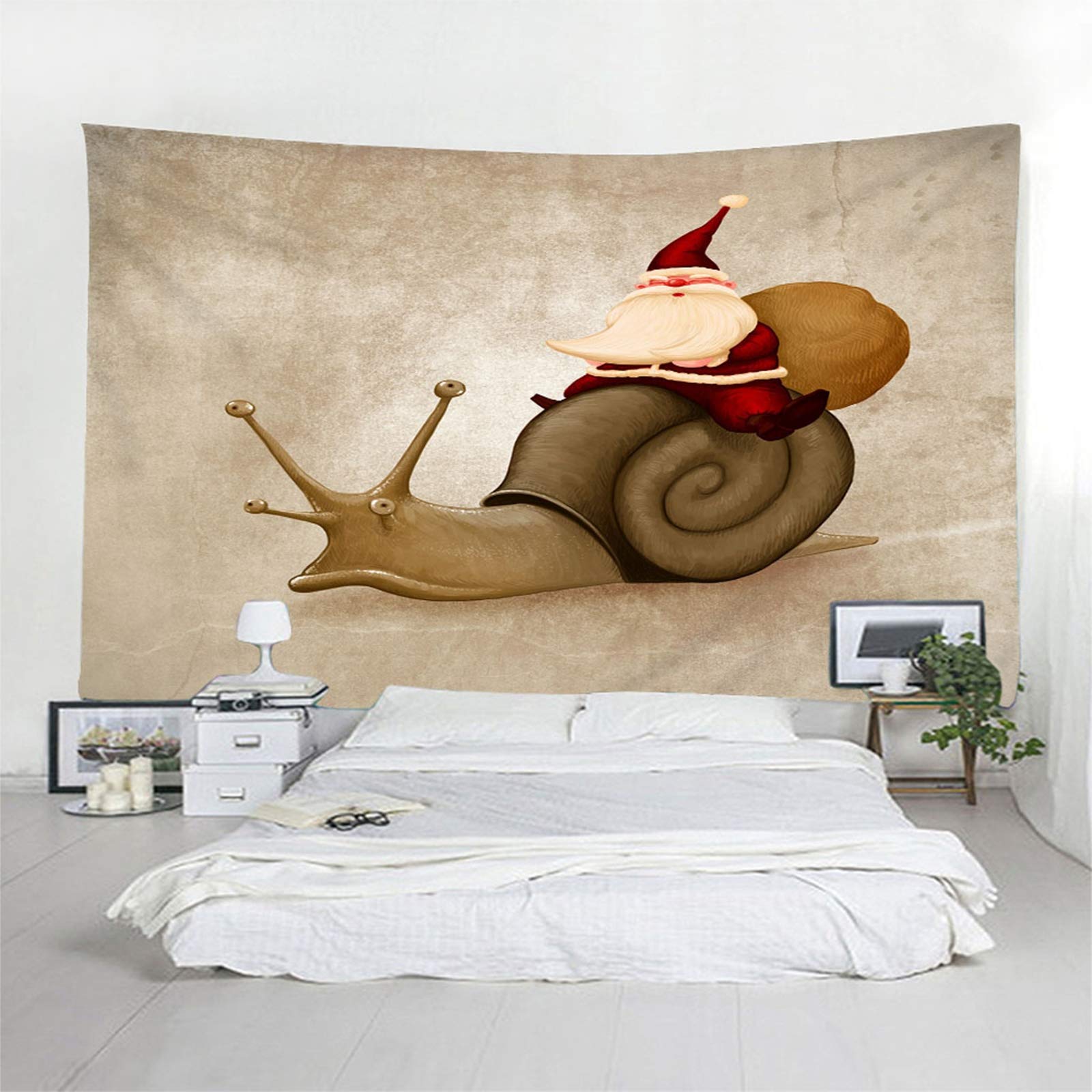 Arazzo da Parete Natalizio, Arazzo Appeso a Parete Lumaca e Babbo Natale Marrone Rosso Arazzi Tappeti Parete Camera Letto, 200x200CM