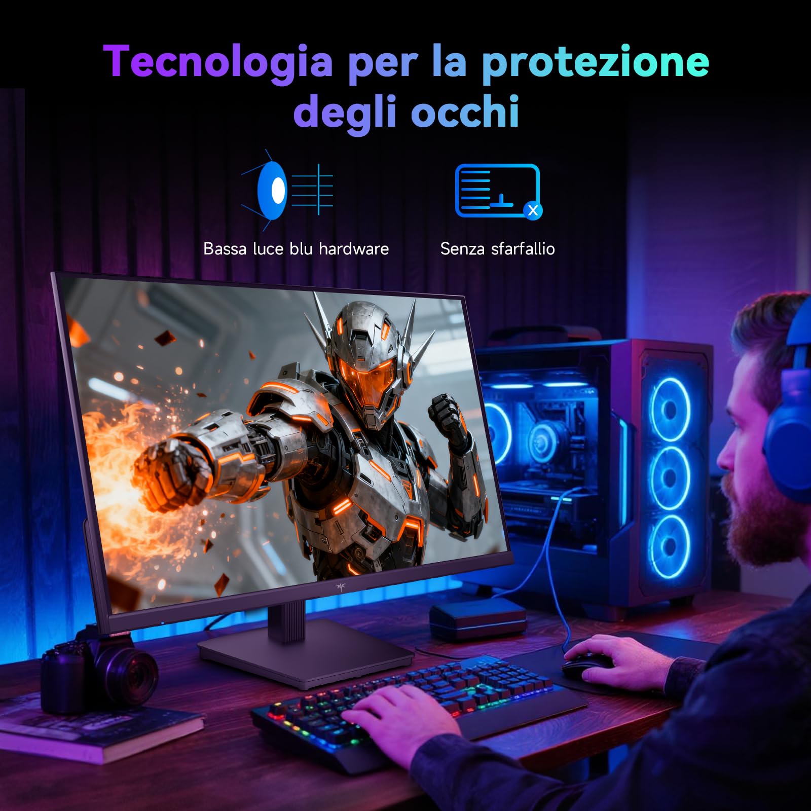 KTC Gaming Monitor 24 Pollici, FHD@144Hz 120Hz con IPS Panel, protezione hardware contro la luce blu, 95% DCI-P3, 99% sRGB, ΔE＜2, 300 cd/㎡, 1500:1, Flicker-Free e Adaptive Sync per lavoro e gioco