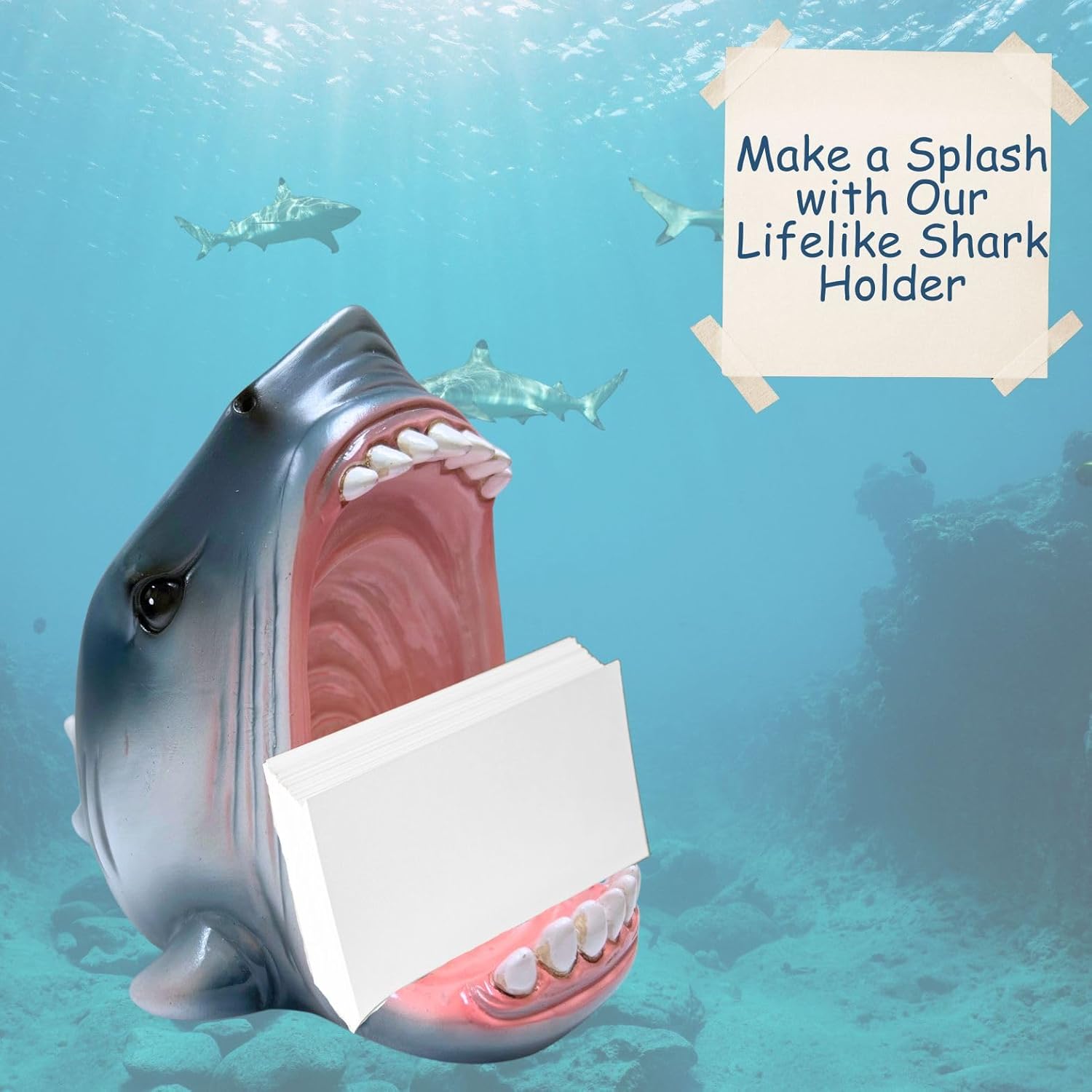 Whimsical Shark Cell Phone Stand Holder - Realistic Yet Playful Goofy Shark Jaw Teeth Design - Fun Desktop Accessory Decoration for Office or Home