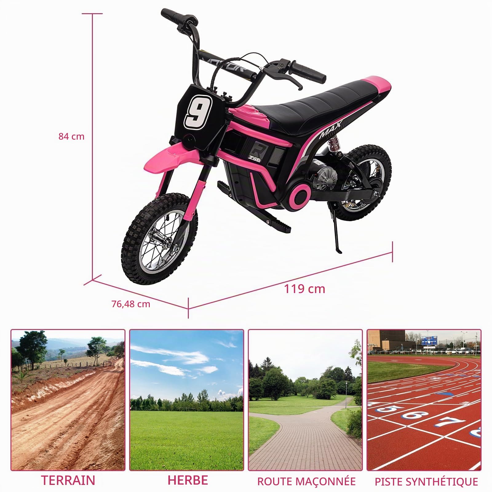 Zstar Moto électrique Enfant 24V 350W – Mini Moto Cross Tout-Terrain, Double Moteur Puissant, 3 Vitesses (8/12/23 km/h), Suspension amortie, Roues antidérapantes, Cadre renforcé, Jouet