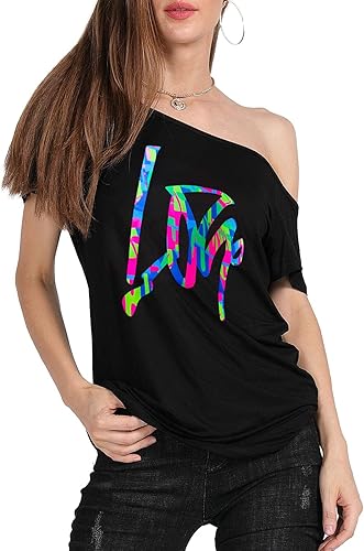 Miniatura 5 de MAGICMK - Camiseta casual para mujer, con estampado de labios y hombro descubierto, talla extragrande