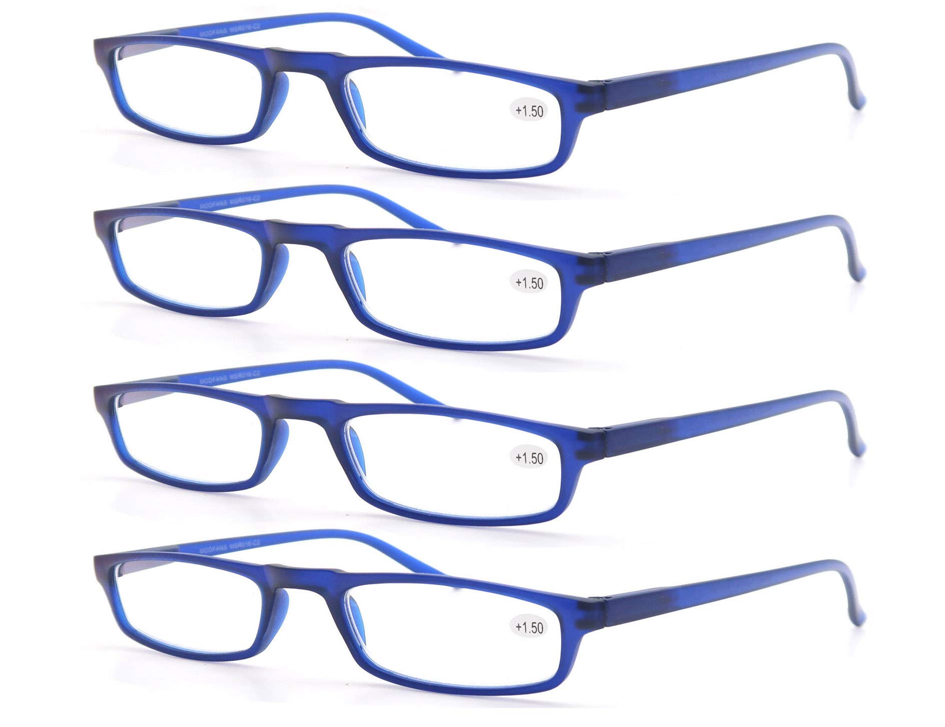 MODFANS Reading Glasses Blue +2.0-4 Pairs Fashion Readers Narrow Frame Spring Hinge for Men Women