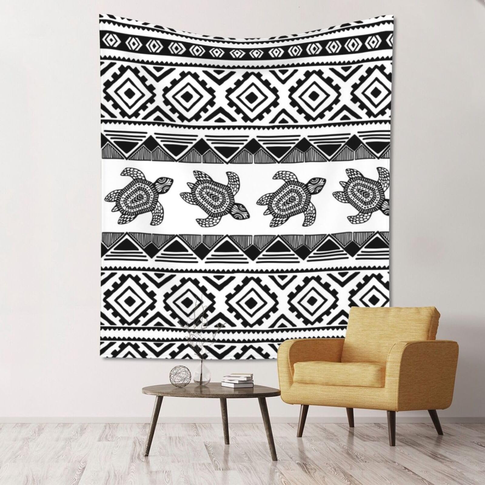 WKSGDSG Large Wall Hanging, Machine Washable Tapestry For Dorm Room, Ethnic Turtle Striped, Lightweight Polyester Wall Art For Bedroom Living Room, 152x130cm