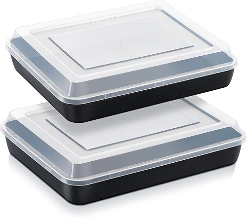 E-far Molde para hornear con tapa, 9.75 x 12.5 x 2 pulgadas, moldes rectangulares antiadherentes con tapas, 2 bandejas para hornear y 2 tapas para