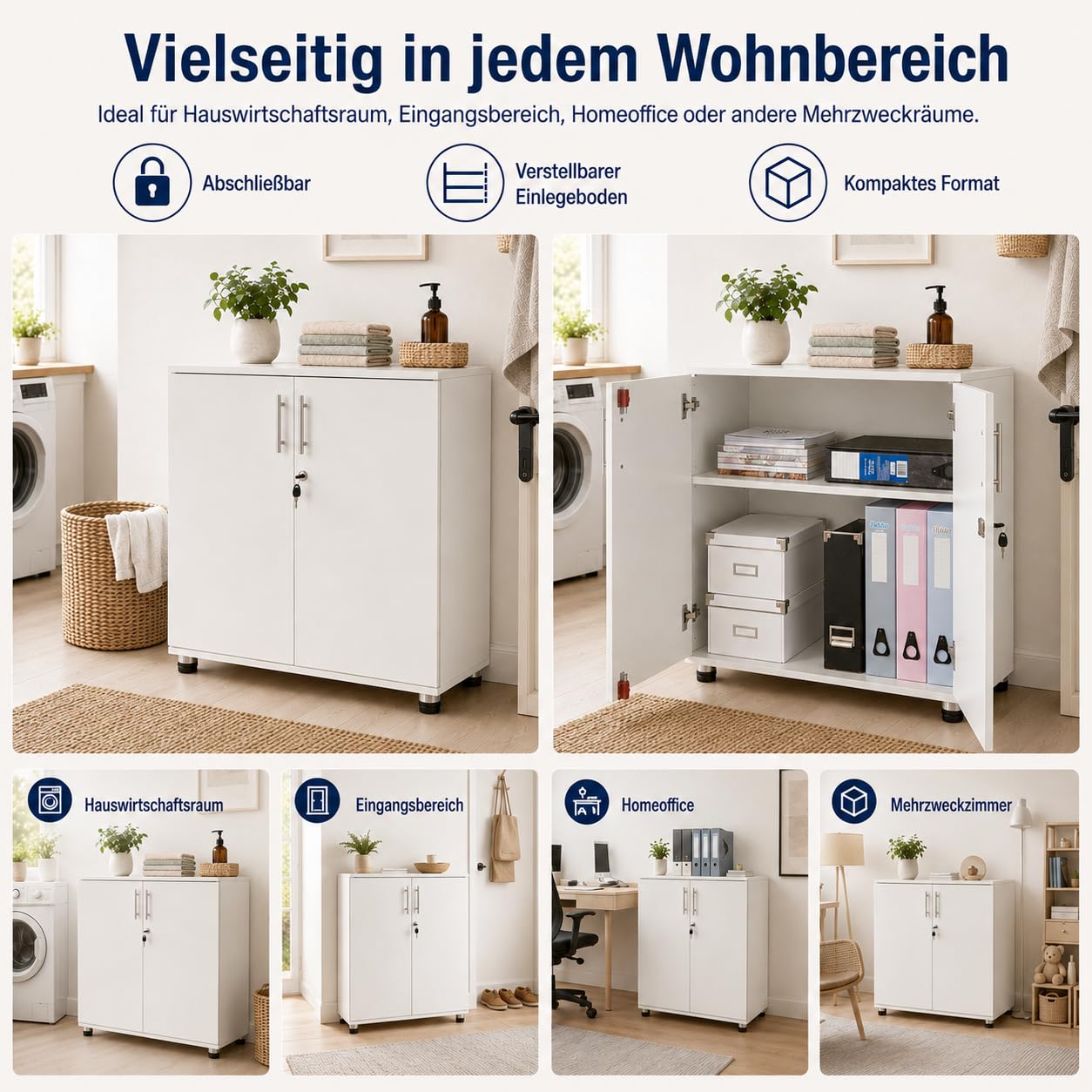 MMT Furniture Ltd weiss aufbewahrungsschrank – mehrzweckschrank - 2 türiger Büroschrank - Akten Büroschrank mit einlegeböden – abstellschrank (80D x 45W x 73H inches)