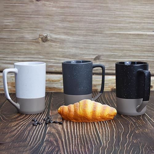 Miniatura 5 de NBABSR Tazas de café de 16 onzas, dos coloridas tazas grandes de cerámica con asas únicas moteadas negras, perfectas para los amantes de las tazas o